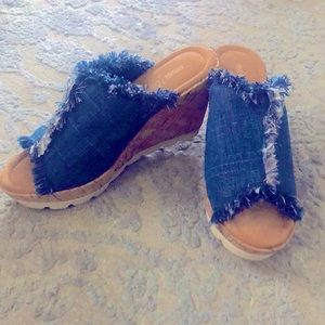 Denim cork heel wedges